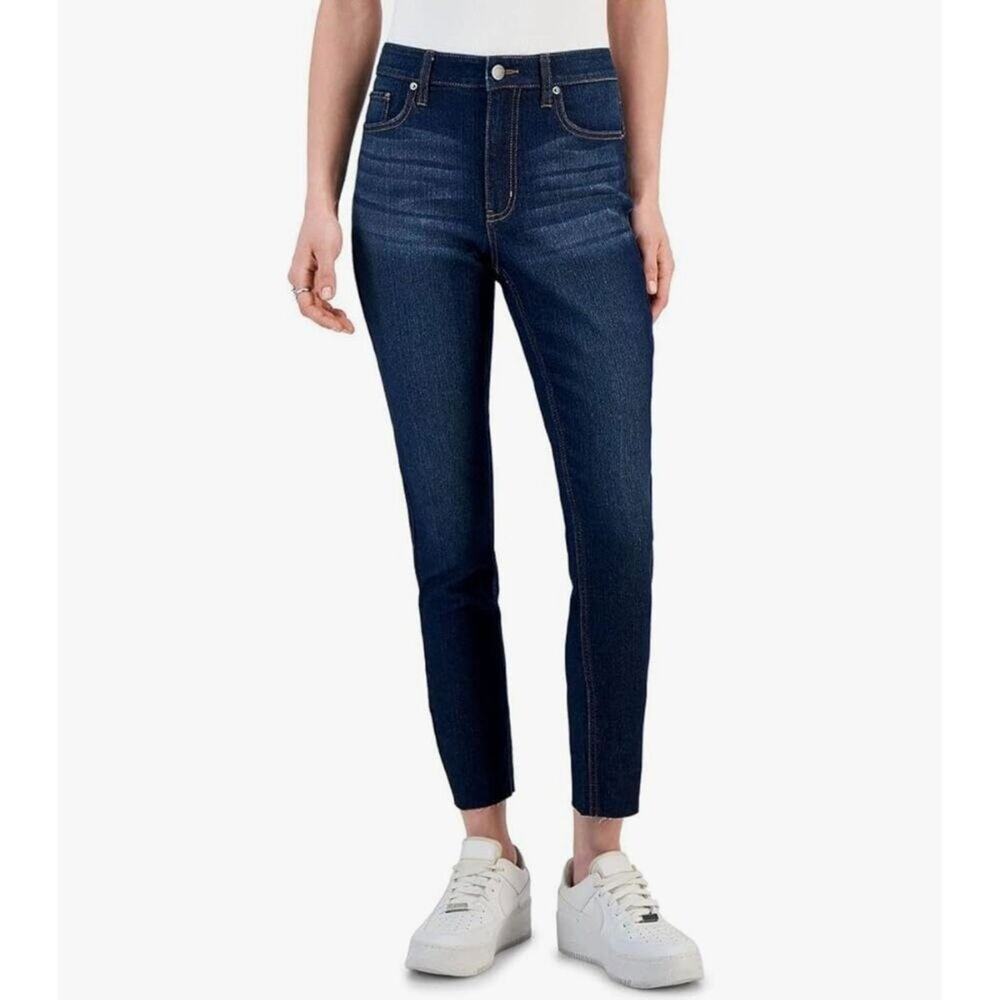 Tinseltown Women's Cut-Hem Mid-Rise Skinny Denim Jeans Dark Glow Size 1